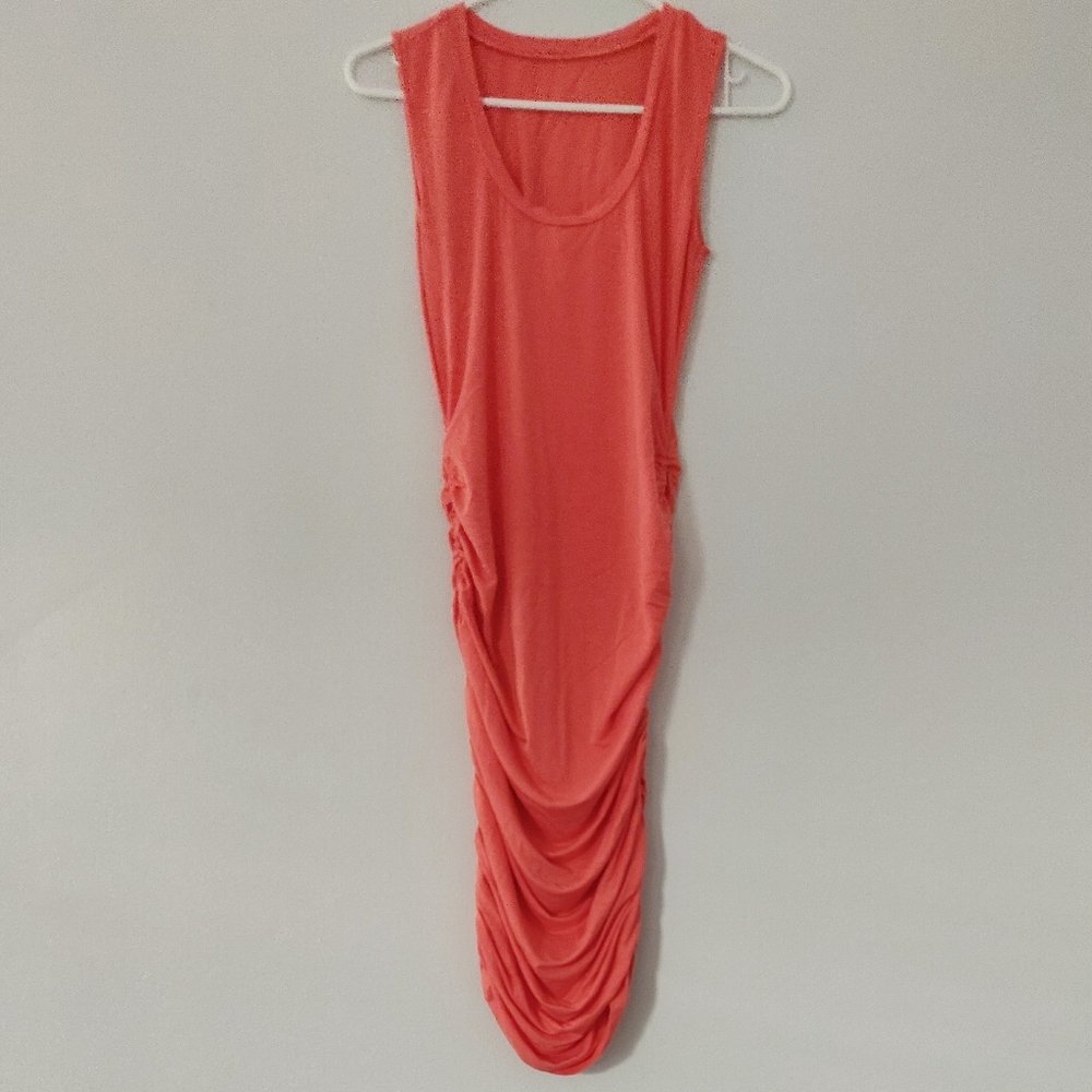 ORANGE RUCHED MIDI DRESS SIZE